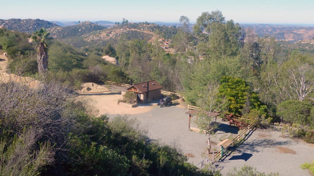 Restrooms and picnic tables below the trail at El Cajon Mountain.