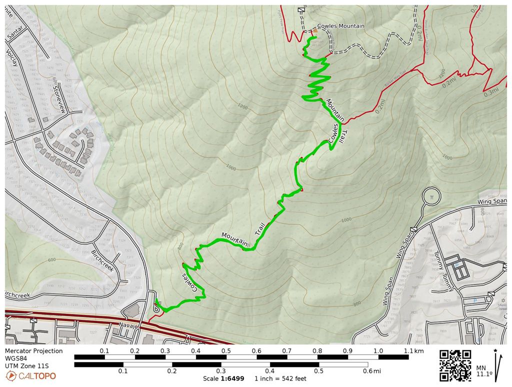 Cowles Mountain trail via Golfcrest Drive trail map