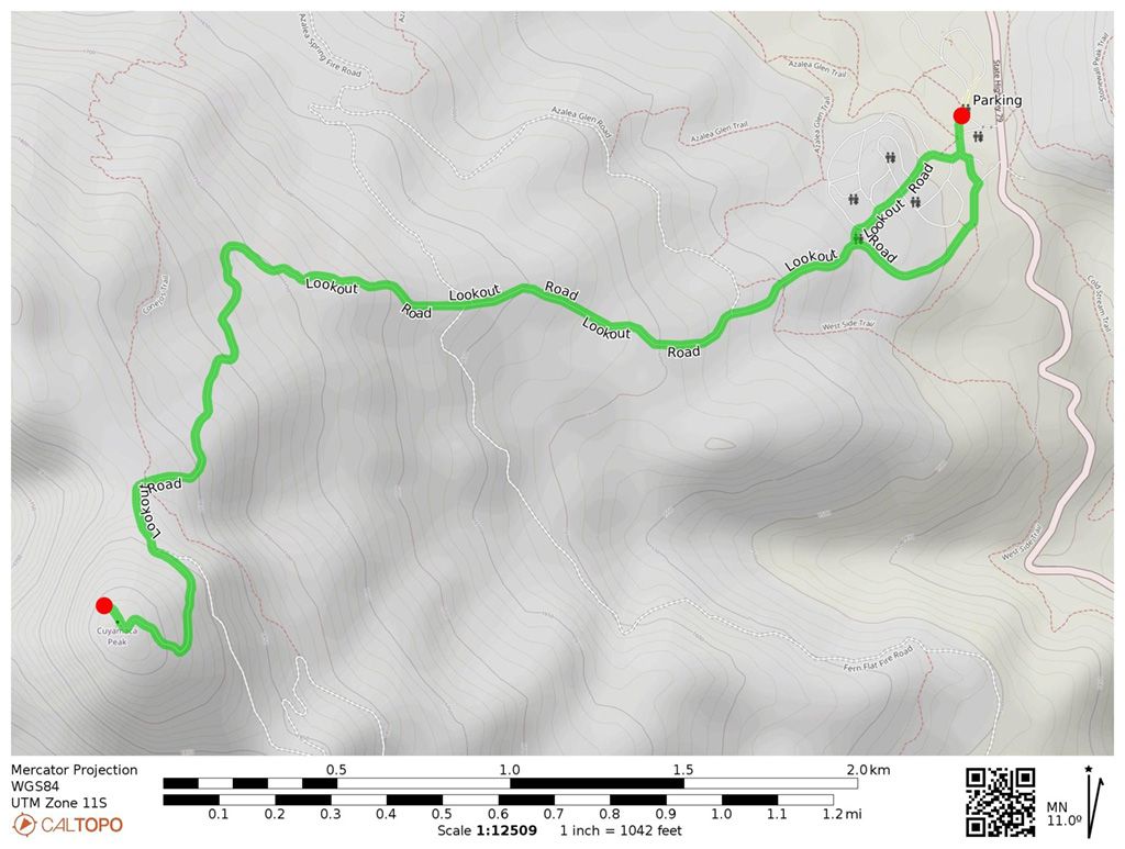 Cuyamaca Peak via Lookout Road trail map