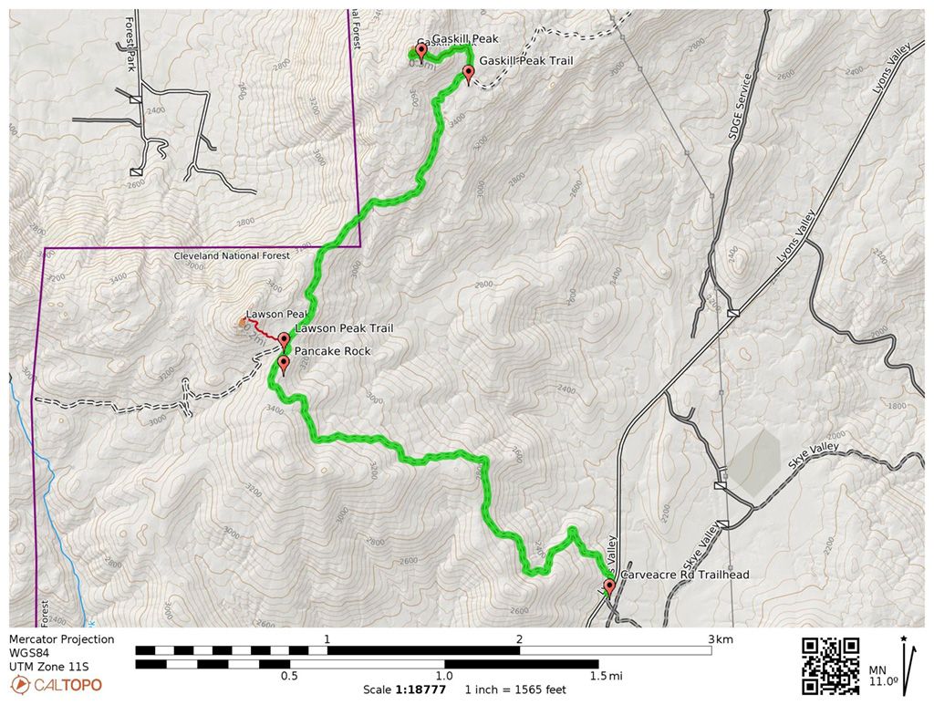 Gaskill Peak via Lawson Peak Trail map