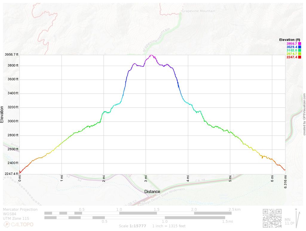 Grapevine Mountain trail elevation profile