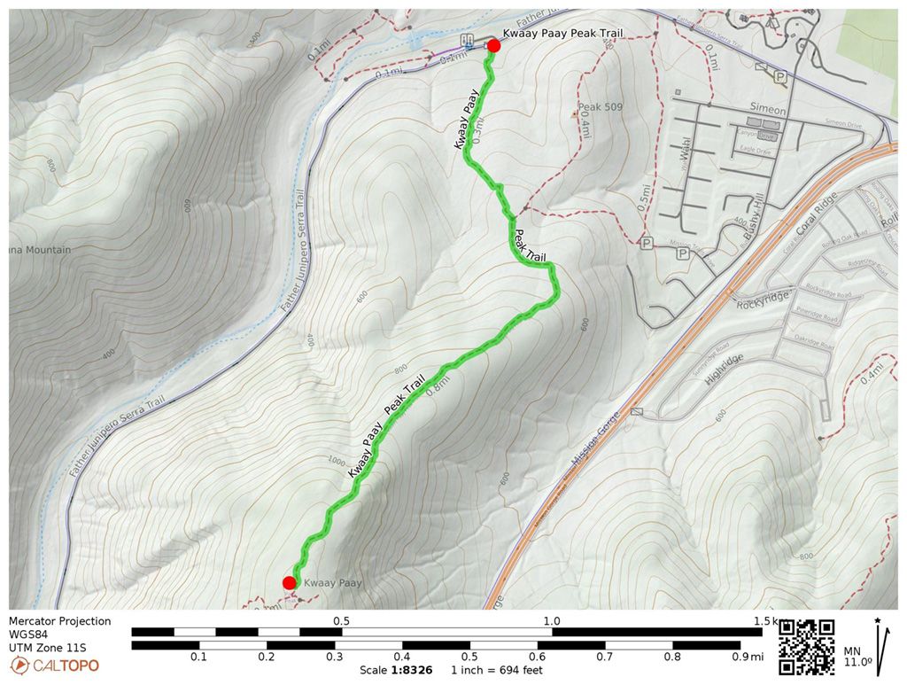 Kwaay Paay Peak Trail map