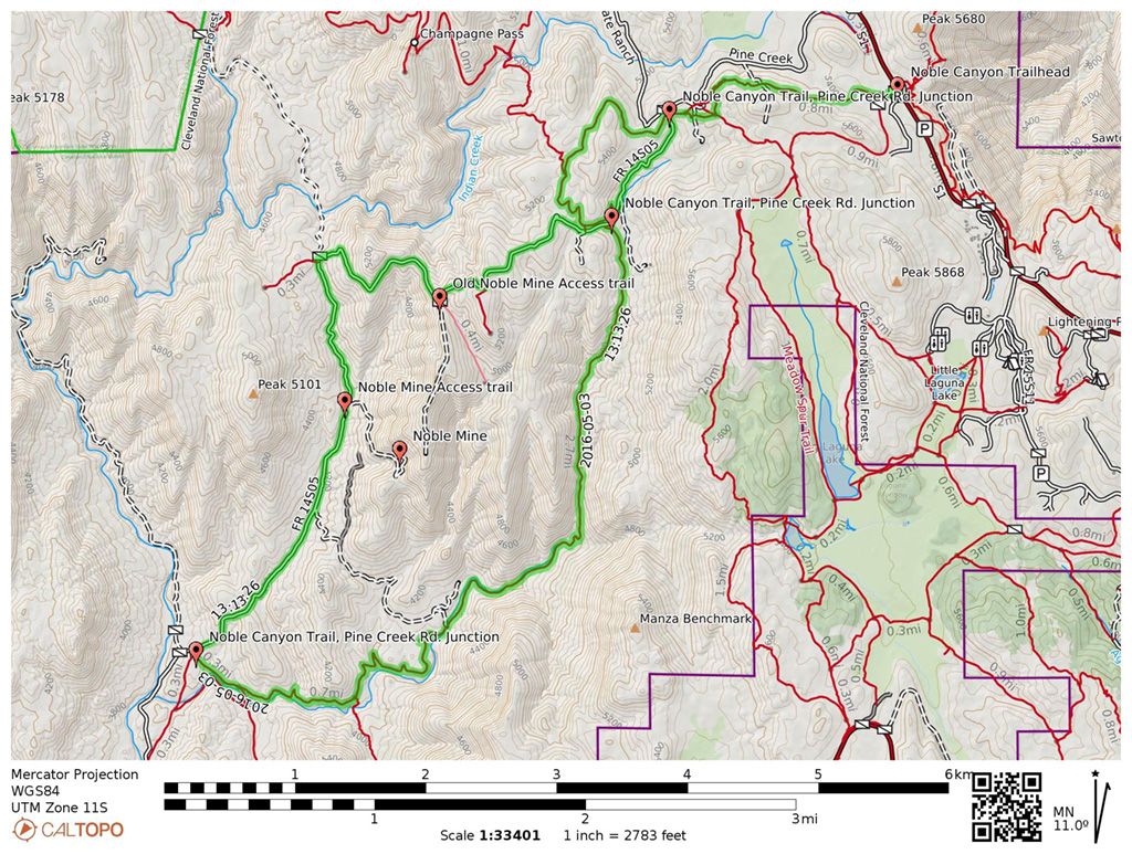 Noble Canyon Trail map