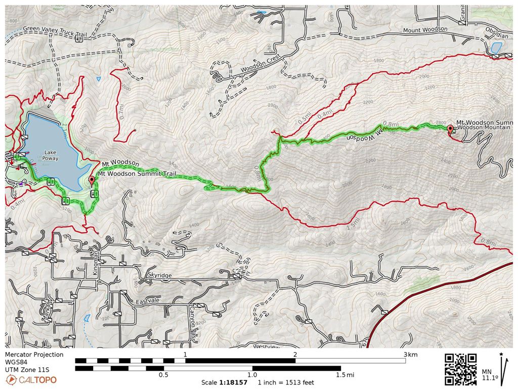 Potato Chip Rock via Mt Woodson Trail map