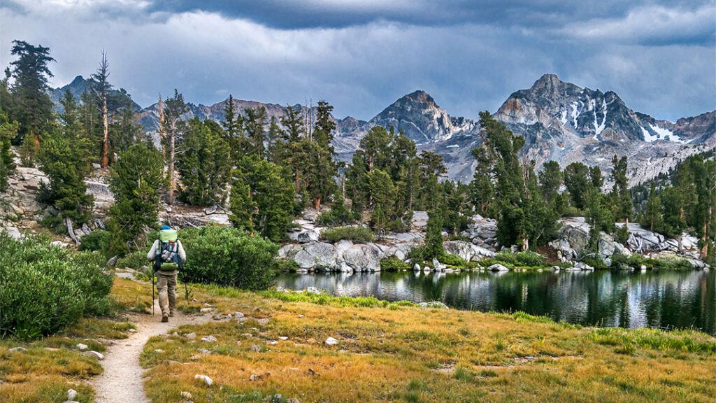Backpacker near Ray Lakes on the JMT