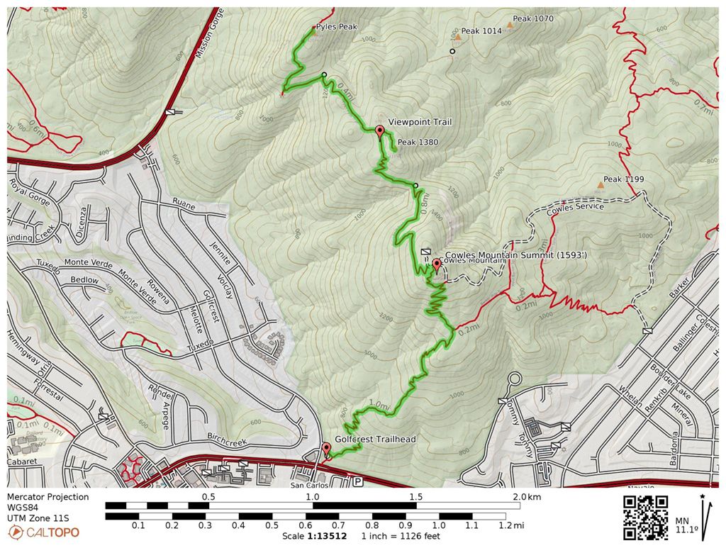 Pyles Peak via golfcrest trailhead trail map