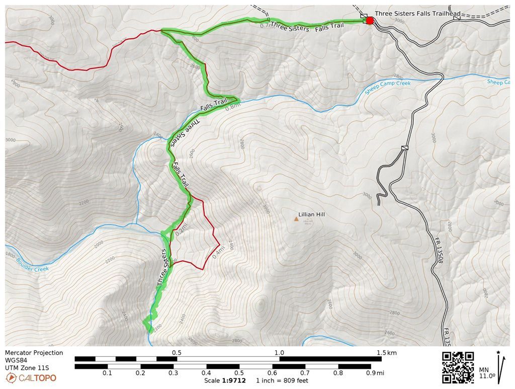Three Sisters Falls trail map